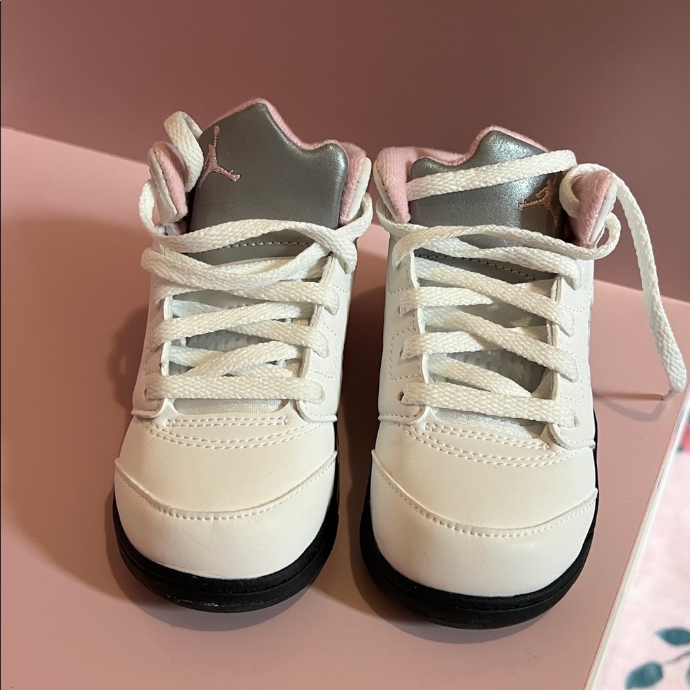 Jordan Toddler White and Pink High-Top Sneakers